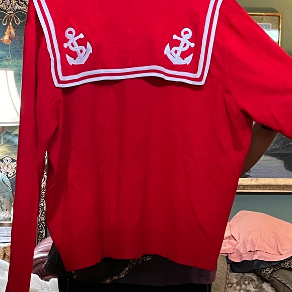 Retro Chic Tops - Torrid Red Retrochic Nautical Sailor Top with Anchor Detail